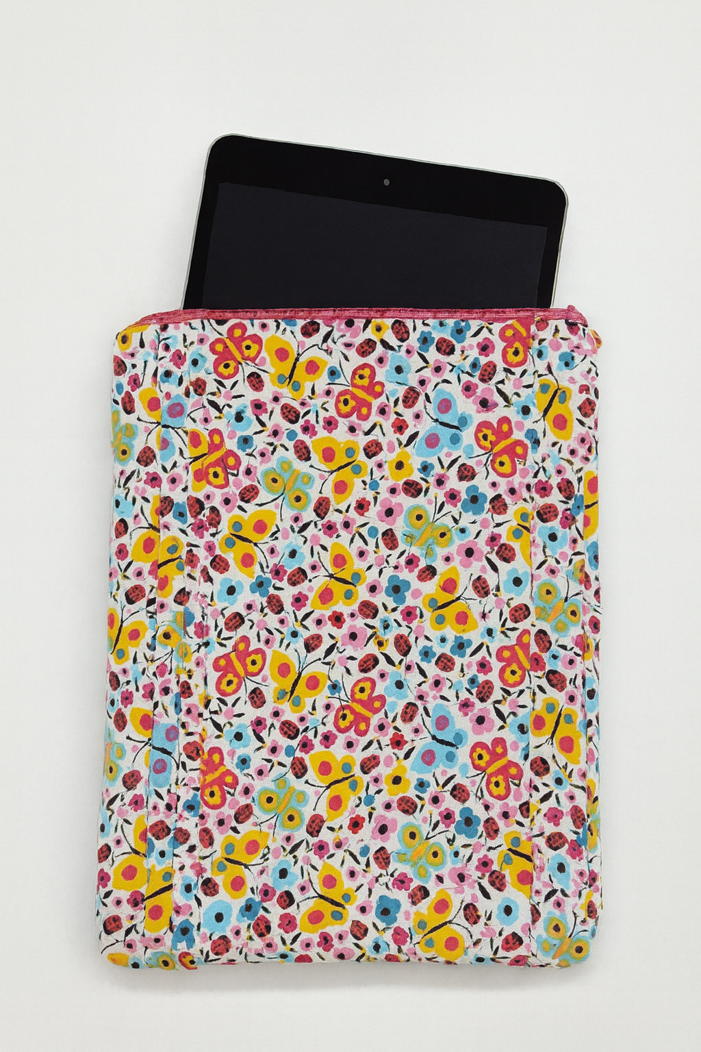 Extra small Quilted Zipper Pouch – 10”x8.5” – Butterfly & Ladybug Print – Custom Name Embroidery OptionQuilted Zipper Pouch – 10”x8.5” – Butterfly Ladyb