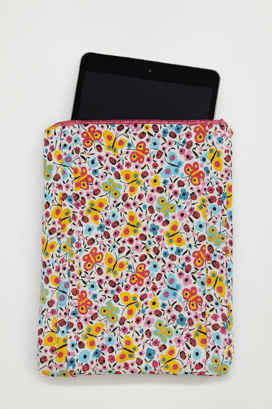 Extra small Quilted Zipper Pouch – 10”x8.5” – Butterfly & Ladybug Print – Custom Name Embroidery OptionQuilted Zipper Pouch – 10”x8.5” – Butterfly Ladyb
