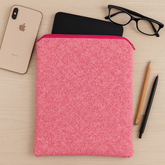 Small Quilted Zipper Pouch – 9”x11” – Pink floral Print – Custom Name Embroidery OptionQuilted Zipper Pouch