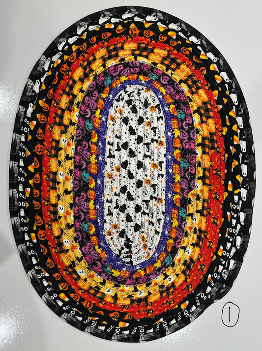 Spooky Halloween Jelly Roll Rug – Handmade Oval Fabric Mat (Approximate size 19” x 25.5”)