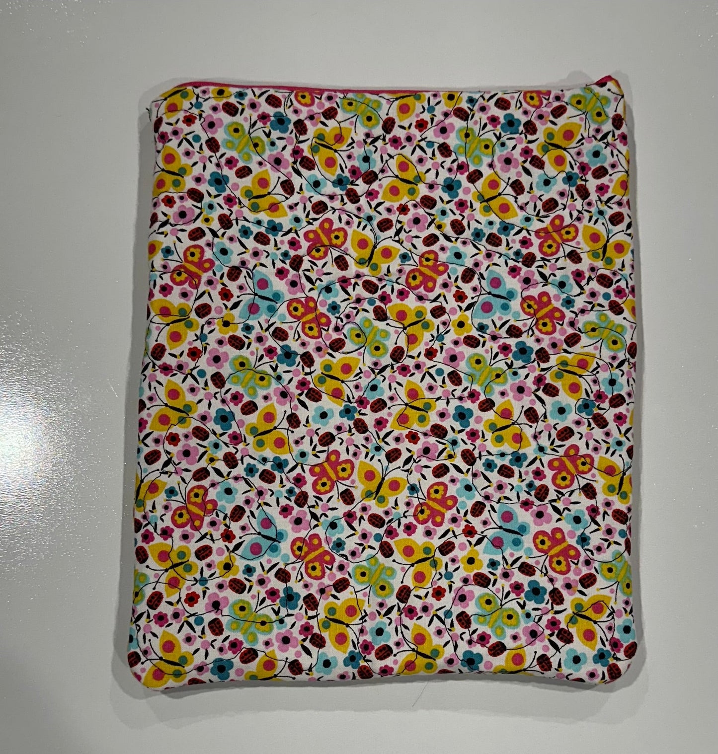 Extra small Quilted Zipper Pouch – 10”x8.5” – Butterfly & Ladybug Print – Custom Name Embroidery OptionQuilted Zipper Pouch – 10”x8.5” – Butterfly Ladyb